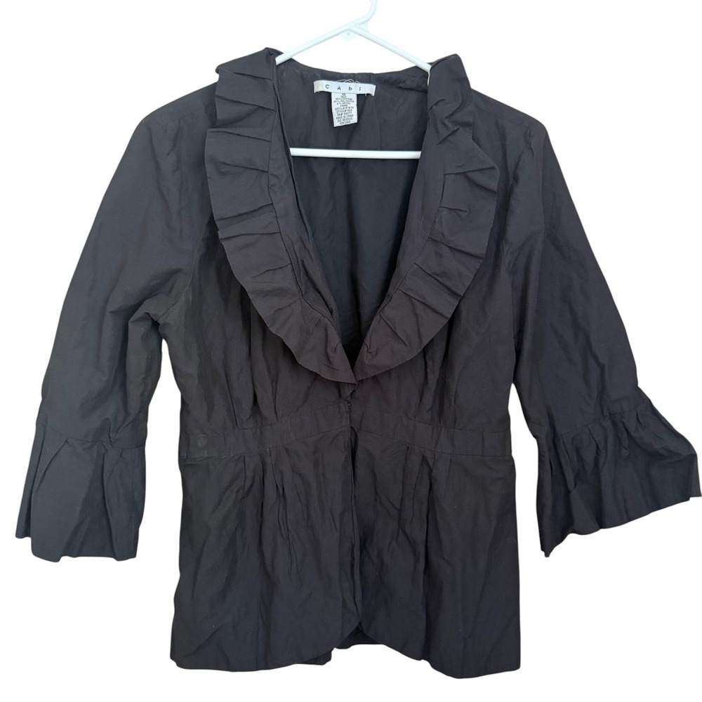 Cabi Cosette Dinner Jacket 10 Black Taffeta Peplum Evening Blazer Cocktail Party